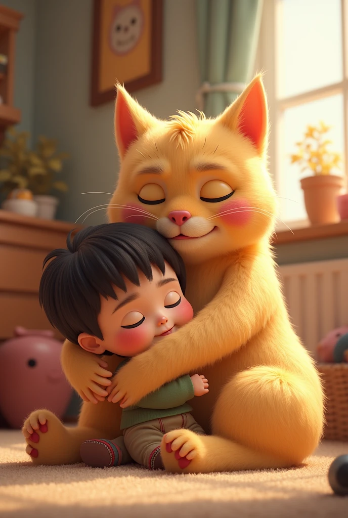 catnap from poppy playtime hugging a kid 
