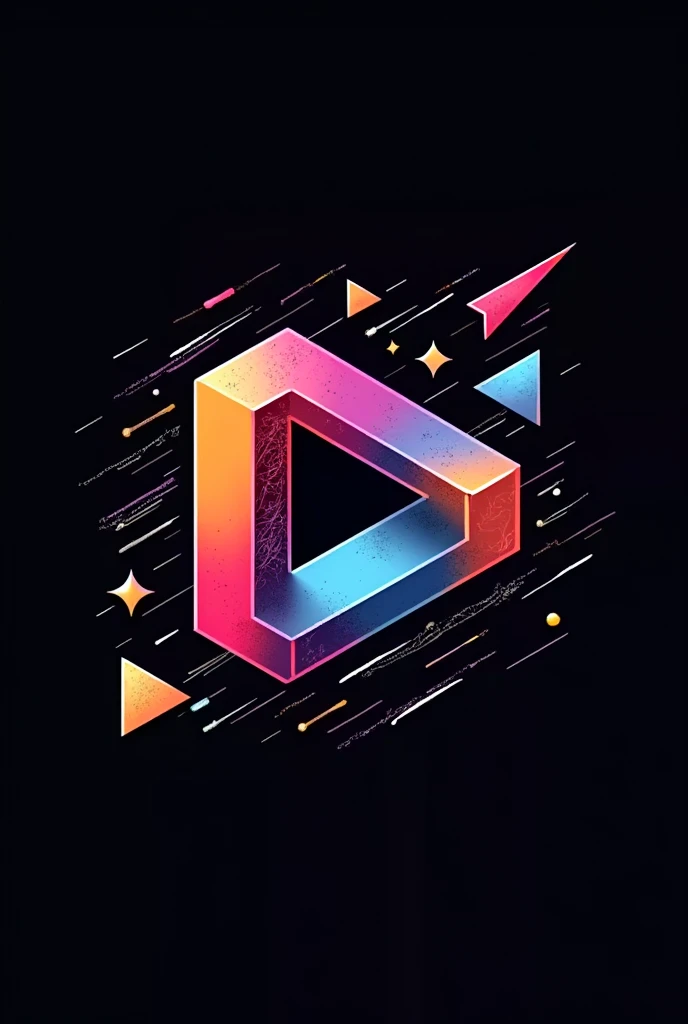 new logo with scribbles and cubes, triangles by colorful 3D and black background