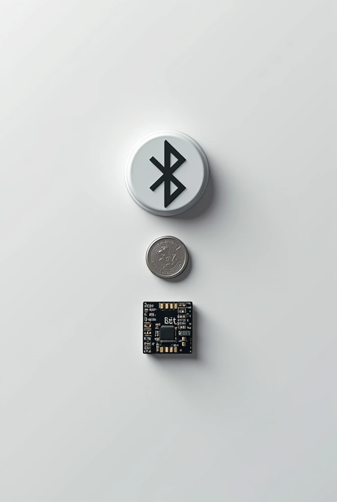 simple bluetooth tracker system diagram with a small Bluetooth module, small circuit boarf and a coin celk battery