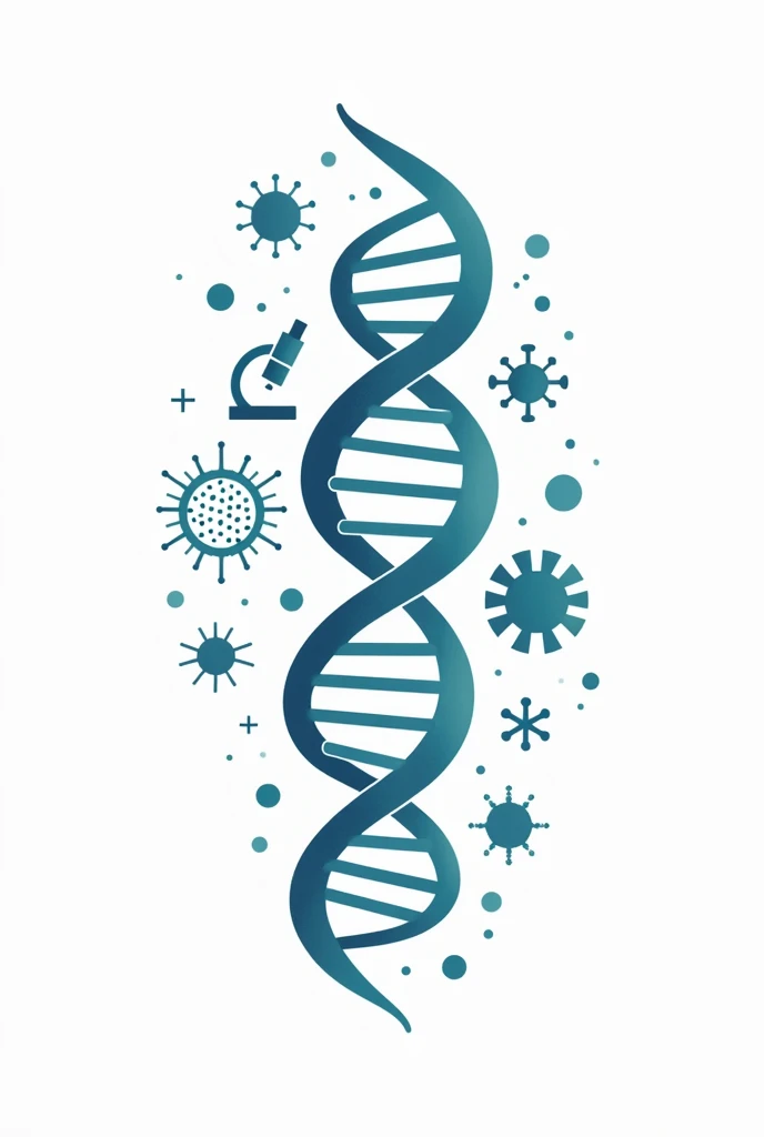 Could you make me an image like a logo or a shape that would be for a print on a robe?. That is related to biochemistry and microbiology, like a dna with something else and stuff like that. Please make the background white and only the print appear.. It could be bacteria or virus too. Microscopes or things like that. 
