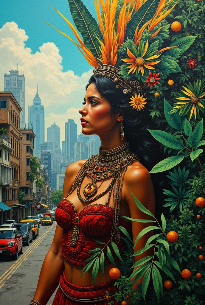 An alternative art by an indigenous Brazilian woman, a contrast between the urban and the forest.