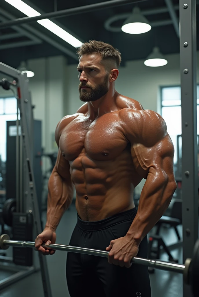 Realistic man in gym working out