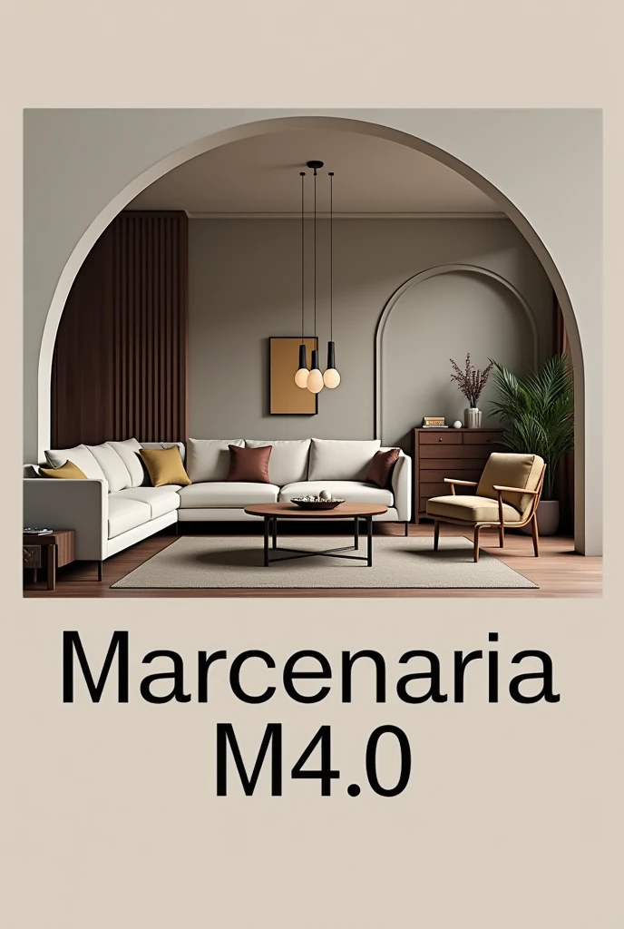 Create a logo with the name Marcenaria M4.0,that is sophisticated and up-to-date having a themed background showing an image of sophisticated and refined custom-made furniture Note it will be used to place on shirt prints