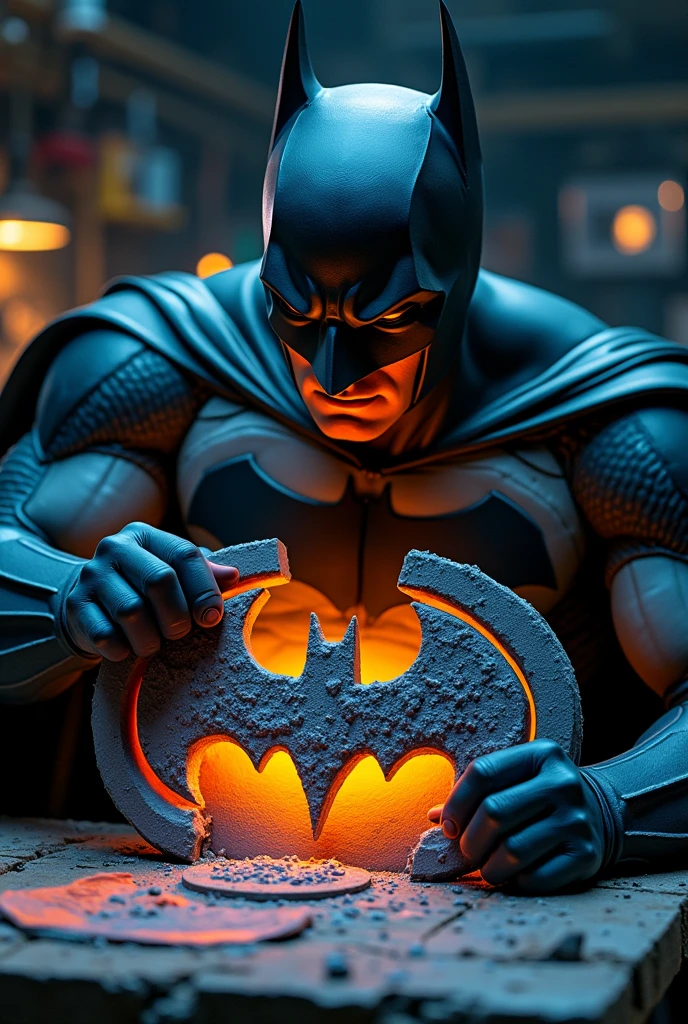 Batman creating a colorful 3D logo