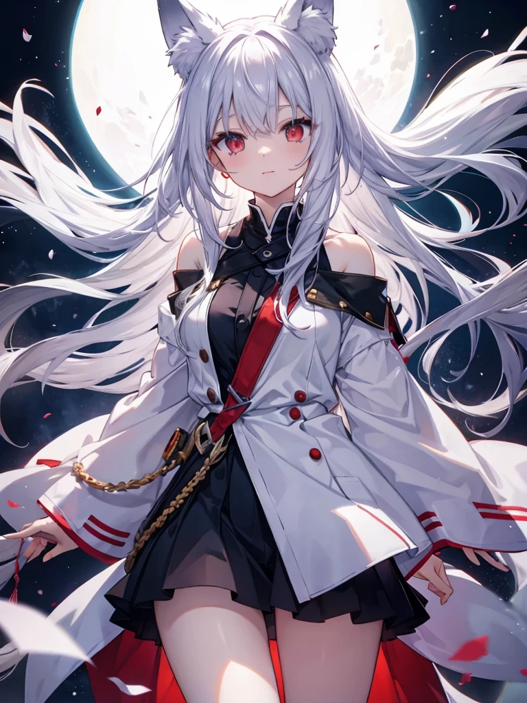 Long Hair, Red eyes, Fox Ears, Attention to detail, Silver Hair, Both sides up, Animal ears , happiness/joy, anime, Spread your legs　Swaying in the Wind　Fox&#39;s Tail　Twin Side Up　smile　Too much exposure　Light clothing　back　Forward bending　Butt