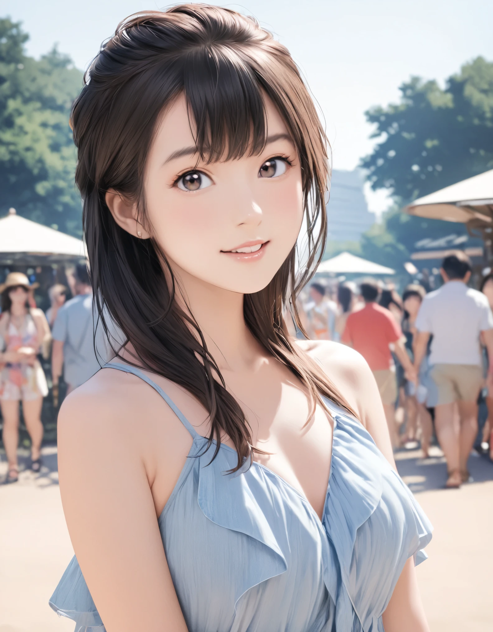 (best quality:1.2), 1girl, Ueno Park, summer, upper body shot, shoot from front