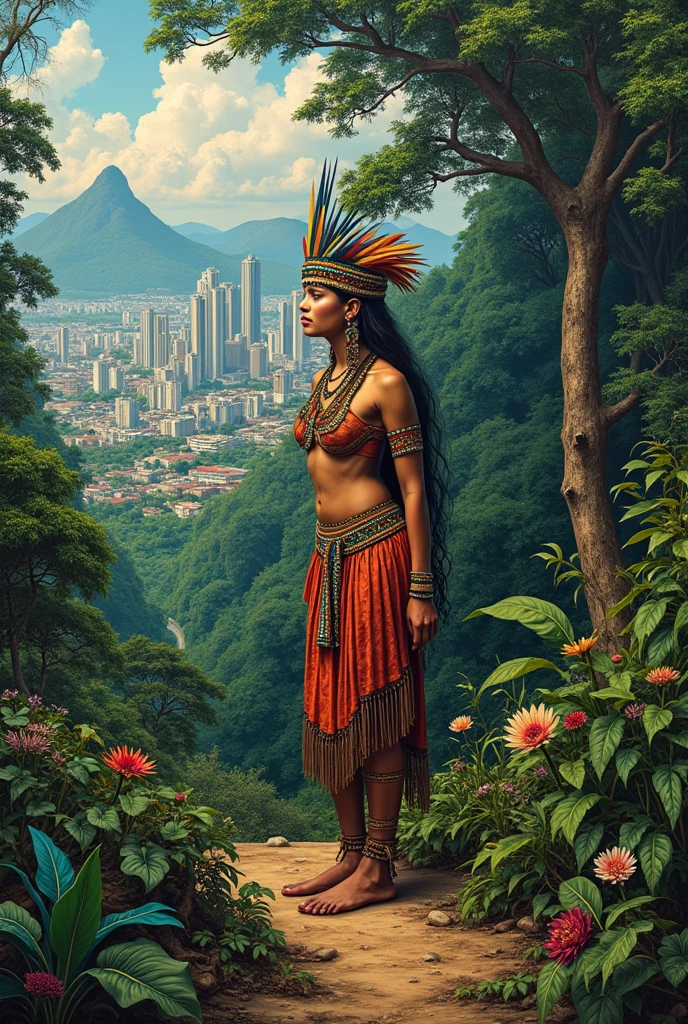 An alternative art by an indigenous Brazilian woman, a contrast between the urban and the forest.