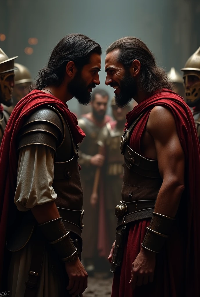 Judas Escariot who speaks with Roman soldiers in the ear