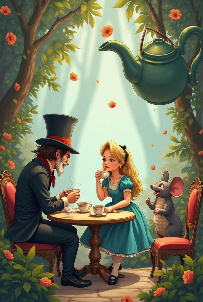 The one of Alice in Wonderland drinking tea 

