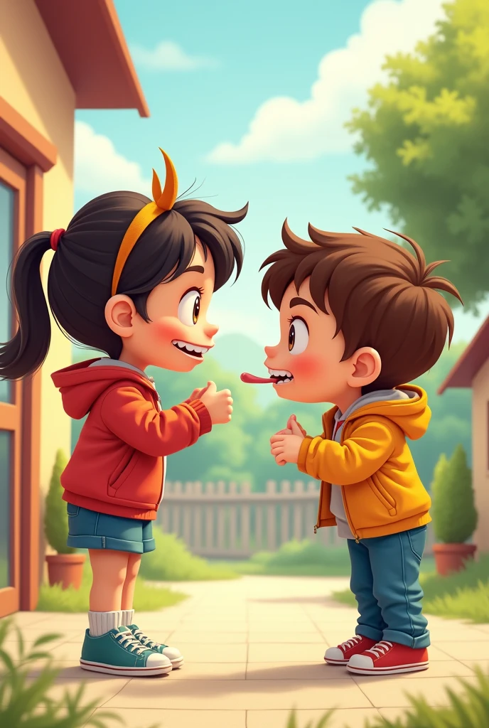 Make a boy breaking another girl's rule in 2D animation and without movement