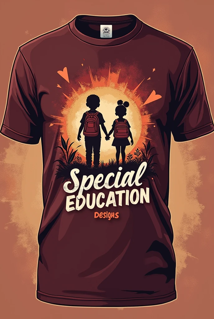 Create a shirt in burgundy and beige colors with a special education theme