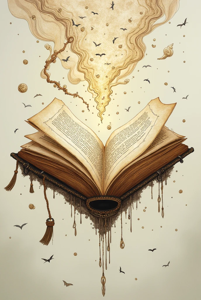 A drawing of a diary lying in the air with words coming out of its pages 