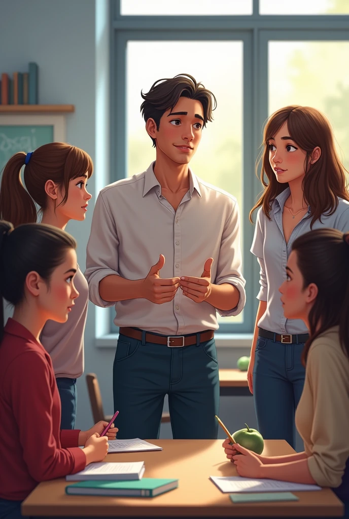 Group of girls with male teacher
