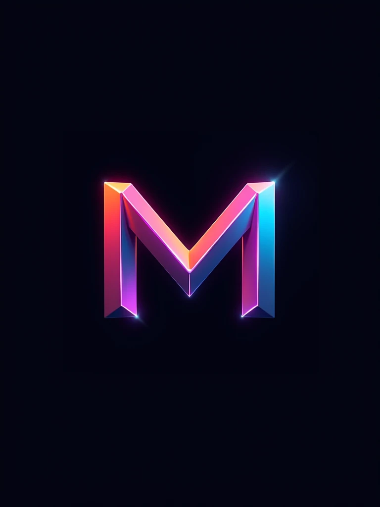 Logo 'Mnever More", sharp metallic vibrant stylish letter logo