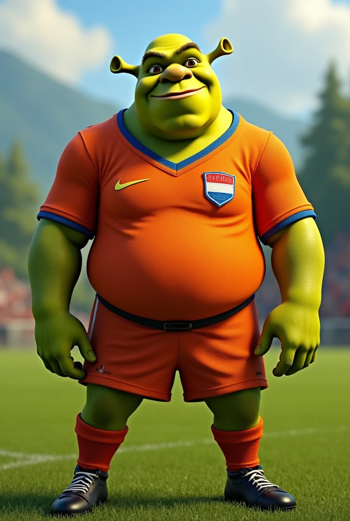 shrek wearing the orange Holland soccer uniform