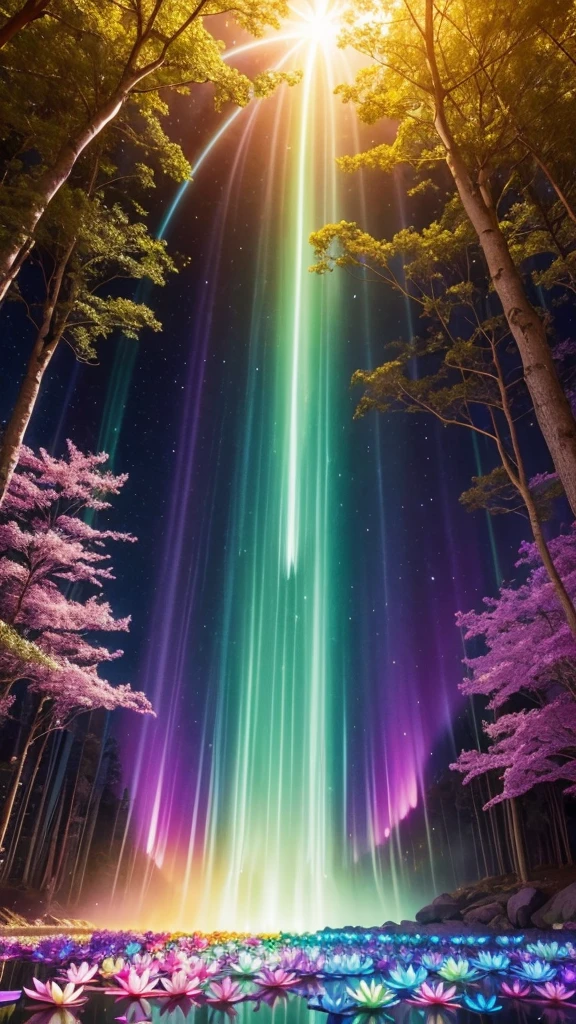 Good luck background image、Miraculous light pours down、wishes come true、Ability blossoms 、rainbow、sun、star、Trees、Lotus flower、spring、Image of breaking the chain、sunの光、Aurora、Mystical feeling、Sharpen your senses and feel the flow of energy。