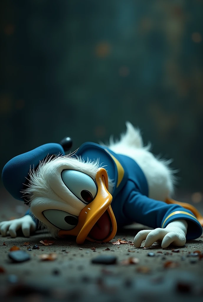 Donald Duck, on the brink of death, dying, dying