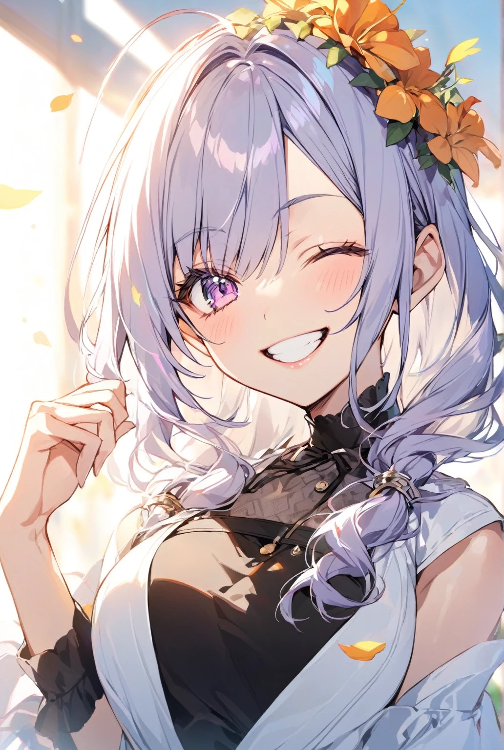 woman、smile,One-eyed wink