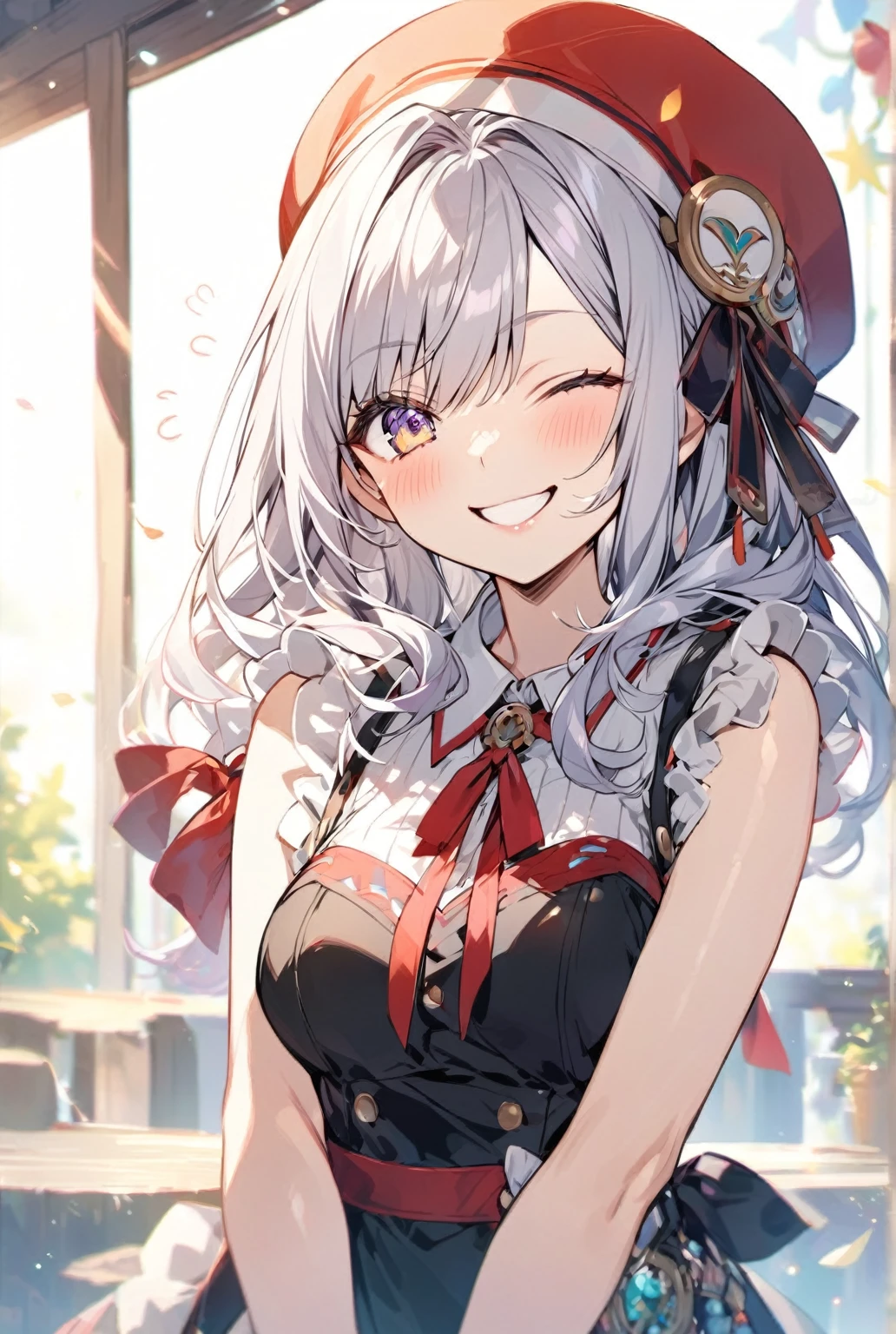 woman、smile,One-eyed wink