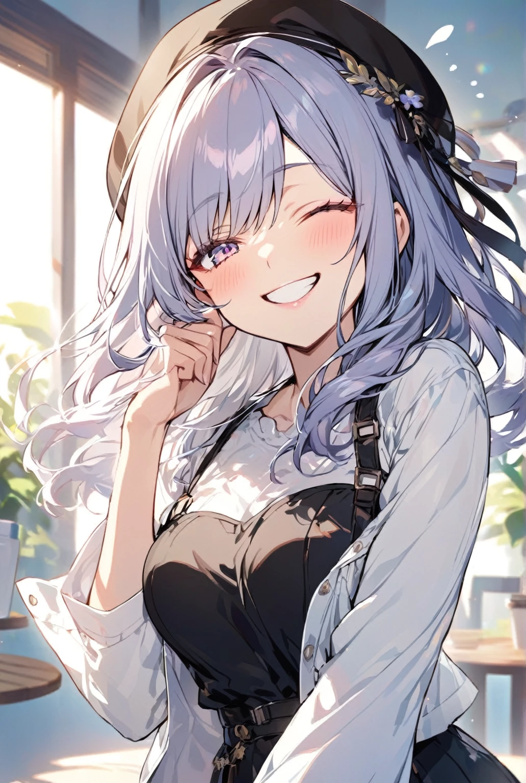 woman、smile，One-eyed wink