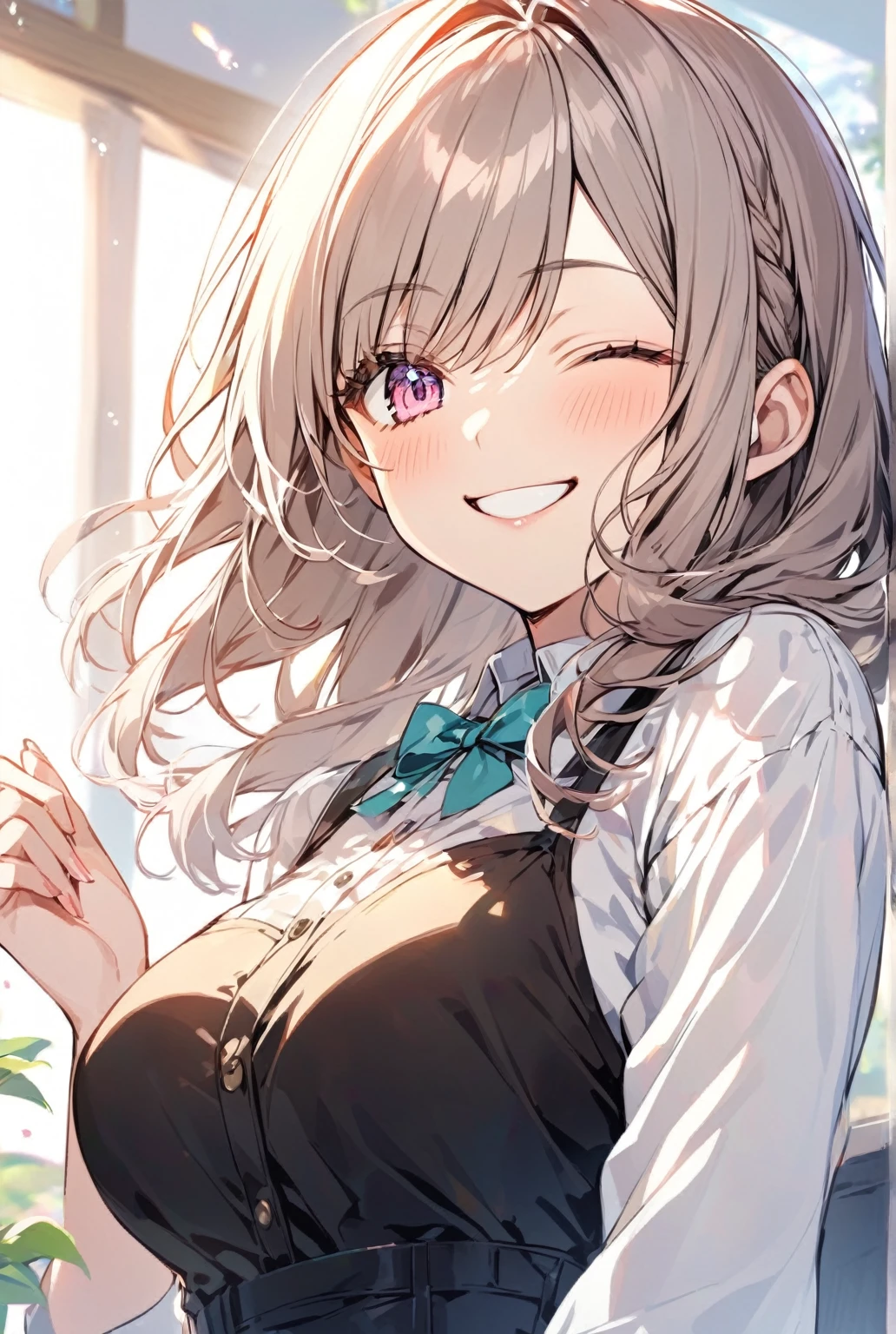 woman、smile,One-eyed wink