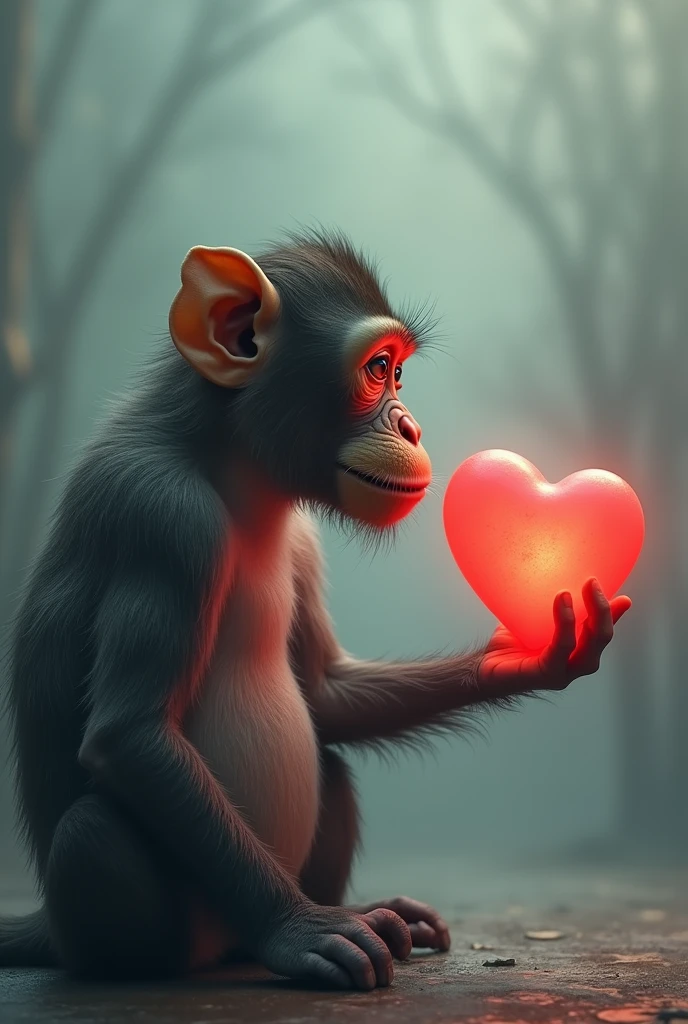 monkey thinking about bananas but seeing a heart