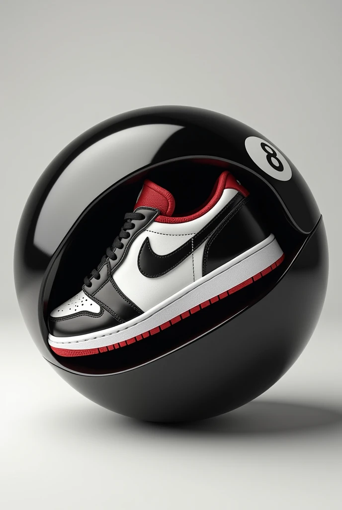 8 ball with a Jordan shoe inside 