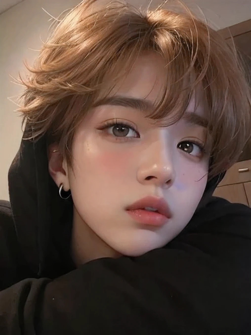 Un primer plano de una persona con un piercing en la nariz, Jimin\Nariz griega de, Jimin\labios regordetes, Cai Xukun, Ulzzang masculino, Jimin\swollen right eyelid, 1 7 years - child of thin face age, accurate Jimin face, Kim Doyoung, Jinyoung Shin, Taejune Kim, Wan adorable cara coreana, jungkook