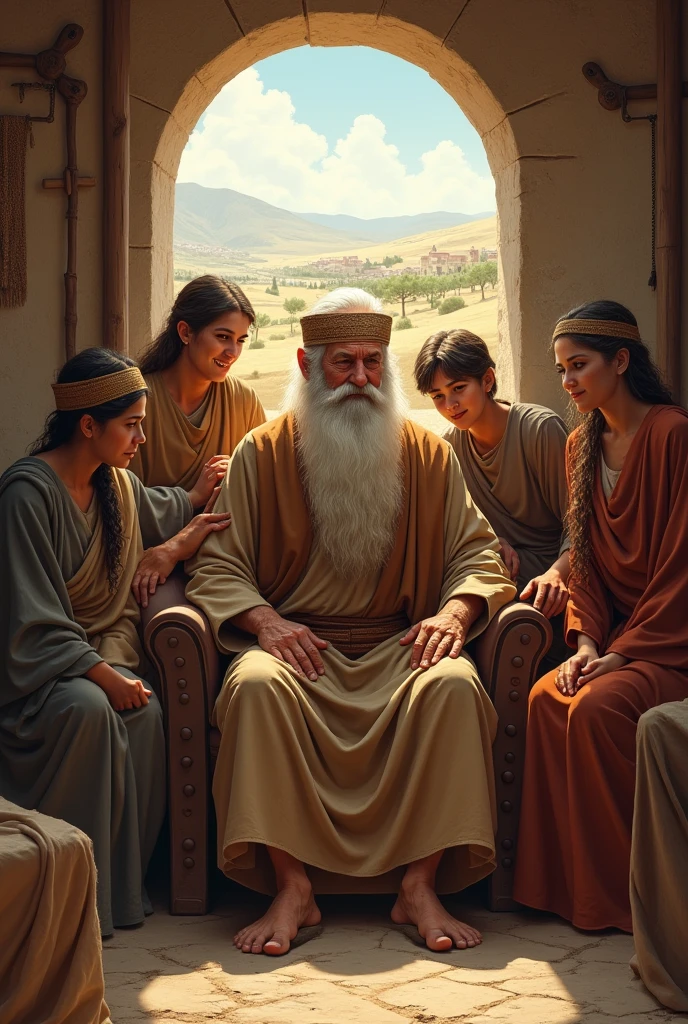 Elder with family in biblical times