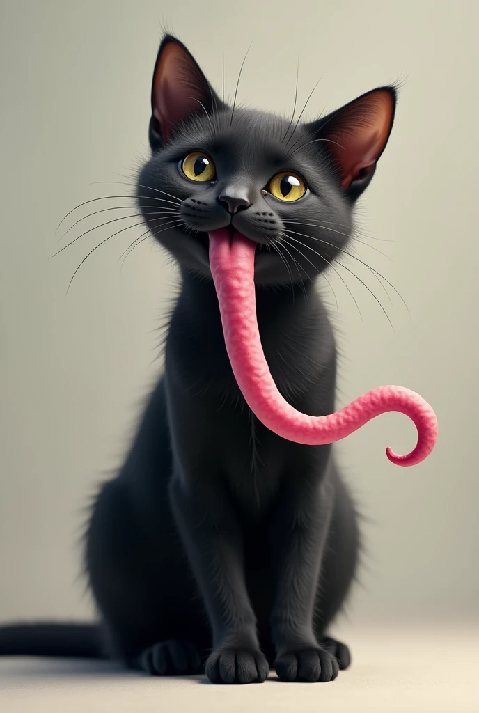 Black cat with a very very long tongue