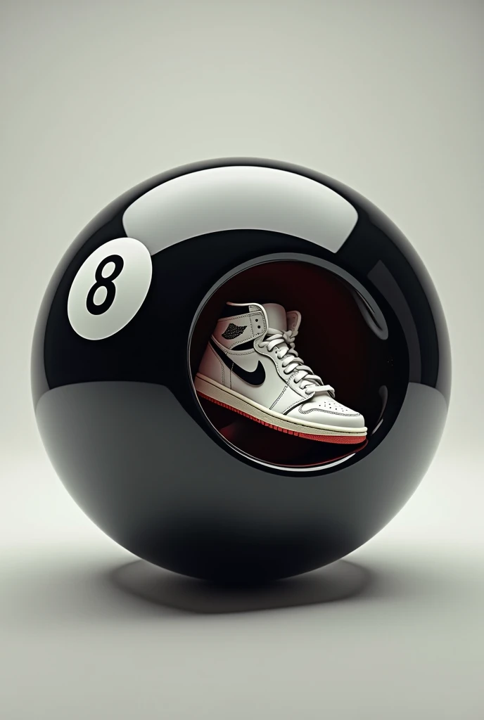 8 ball with a Jordan shoe inside 