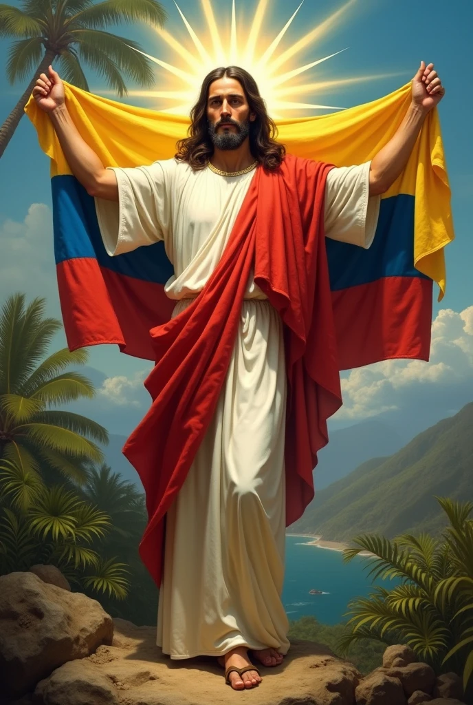 Jesus holding the flag of Venezuela