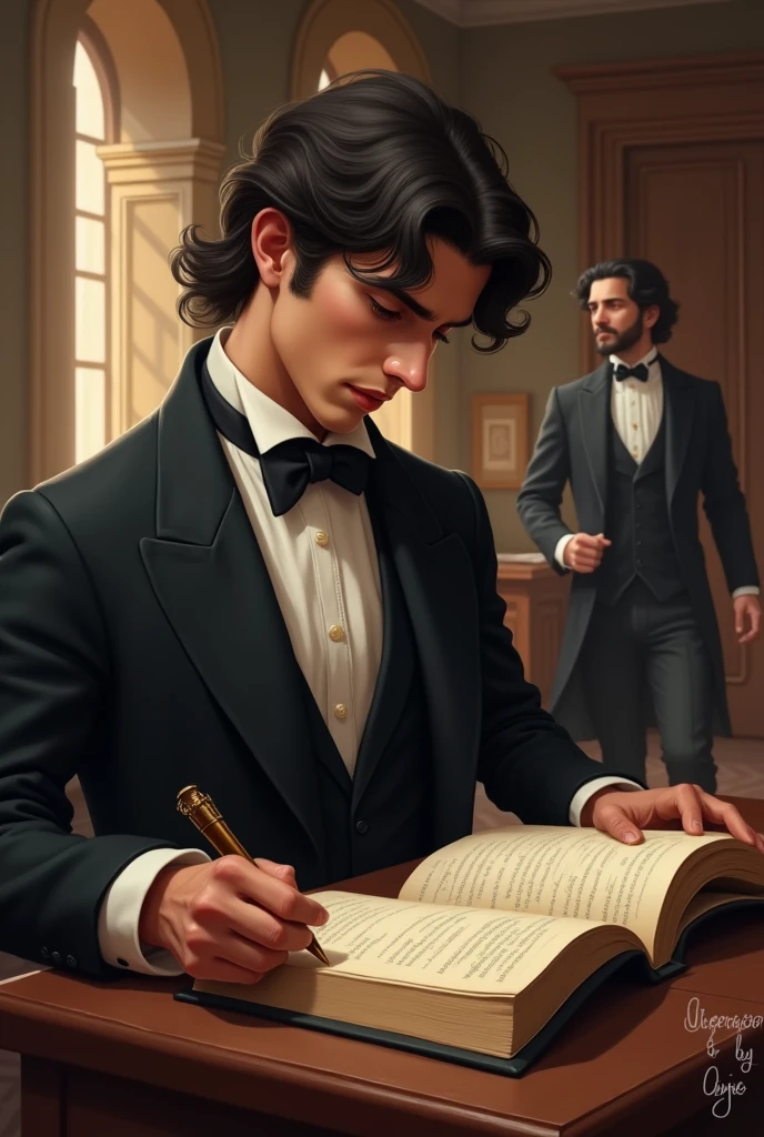 A very handsome boy with black hair, well dressed studying law at the university of Chile. In the 1800s. He was studying happily until a very rich black-haired white boy arrived., became his friend
