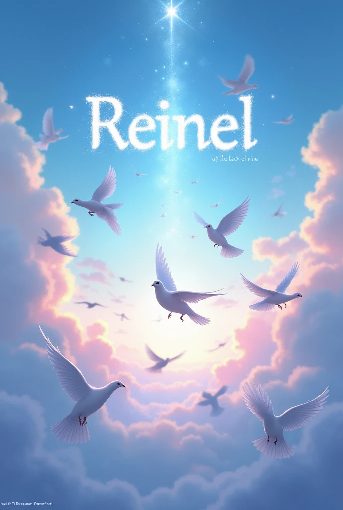 Create image with the name reinel in the sky and doves