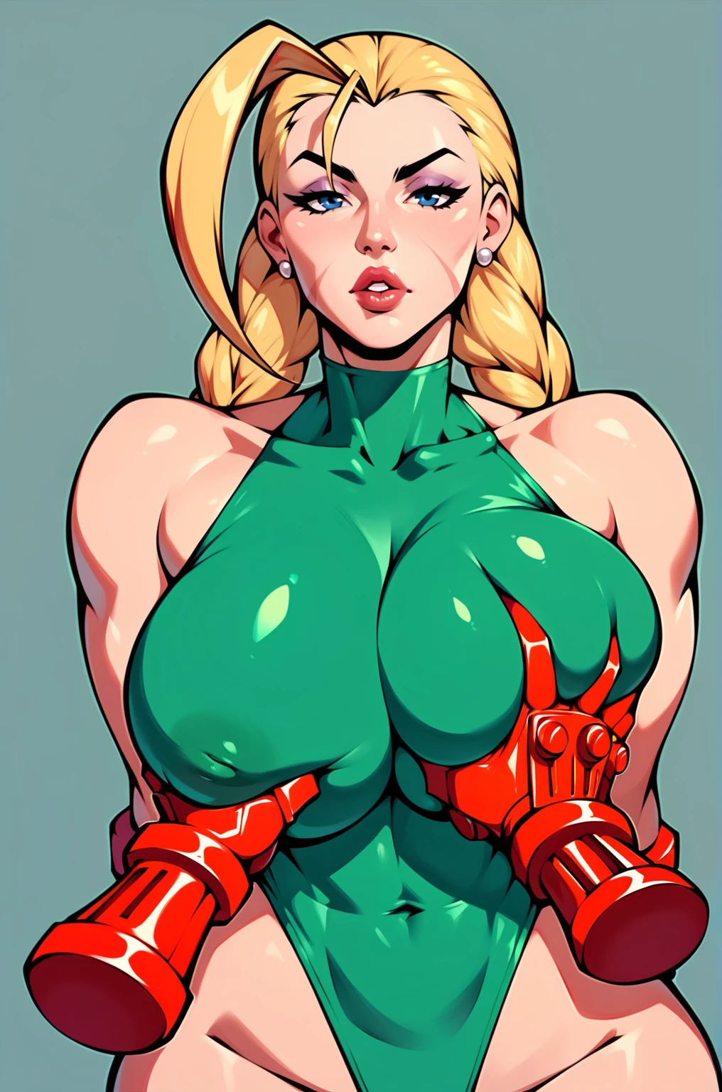 score_9, score_8_up, score_7_up, score_6_up, score_5_up, score_4_up, solo, cammy white from street fighter, ((thicc mature mom)), blonde hair, green leotard, big thick full lips, ((pouted lips)), ((full body)), ((NSFW)), sexy, seductive, alluring, cute, frustrated embarrassed, ((huge breasts)), sagging breasts, big nipples, wide hips, thick thighs, huge ass, breasts focus, (((two Pov hands groping breasts firmly))), (((from pov))), ((upper body)), hands behind back, ((cowboy shot)), ((face looking away)), eyes looking away