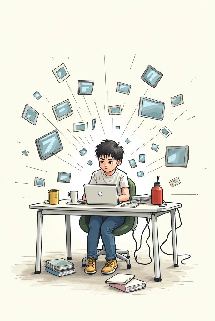 Media affecting everyday life of a student sketch simple only