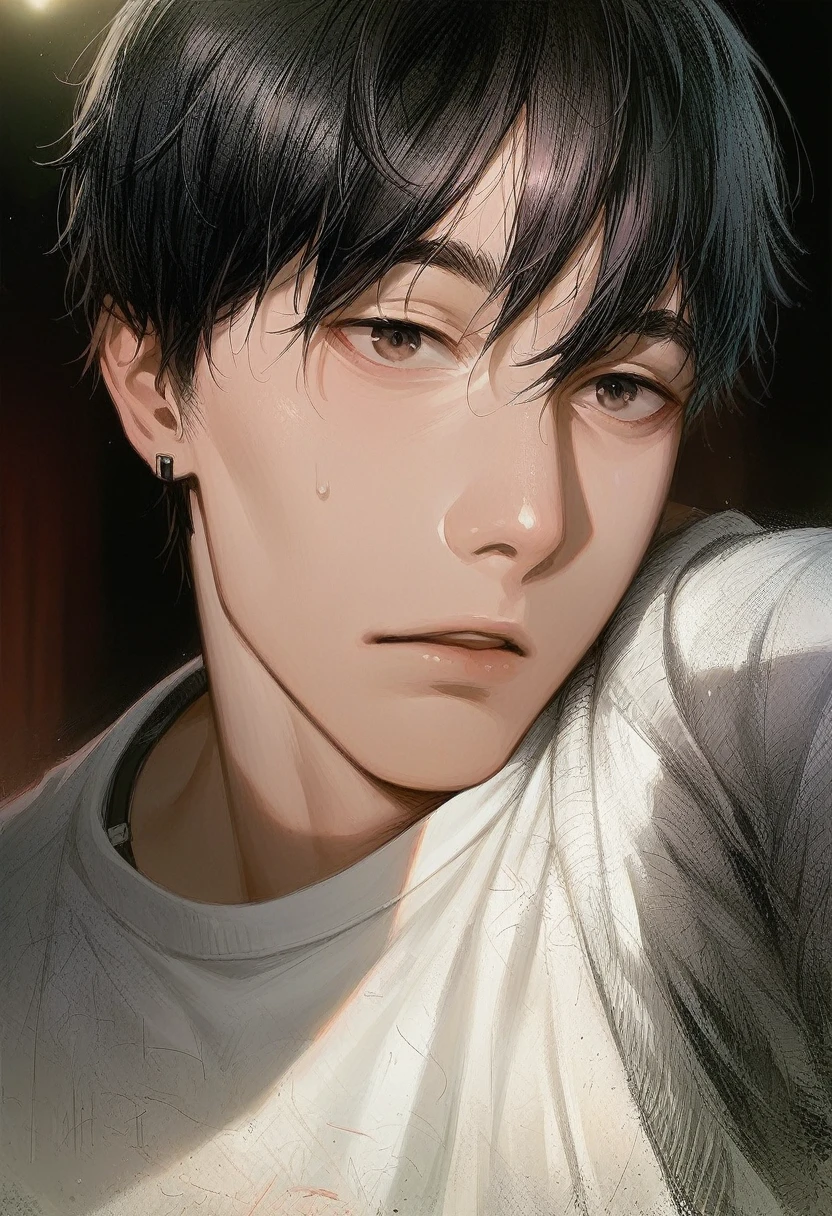 There is a man with a white shirt and black bracelet., Jimin, jimin park, Jimin&#39;s face needs, Jimin\his right eyelid is swollen, Jimin\thick lips, Jimin\greek nose, Hyung Tae, pale korean adorable face, Kim Doyoung, Jung Jaehyun, hong june hyung, TaeJune Kim, Macho Ulzzang, Jinyoung Canela
