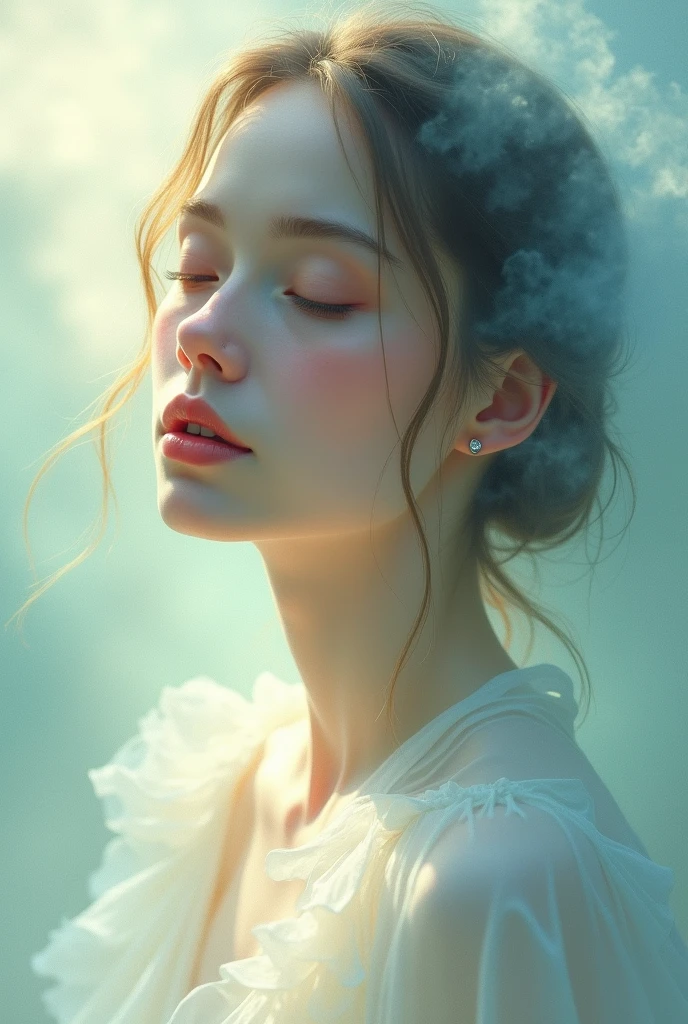 woman with a look of light, clear and fluid colors
