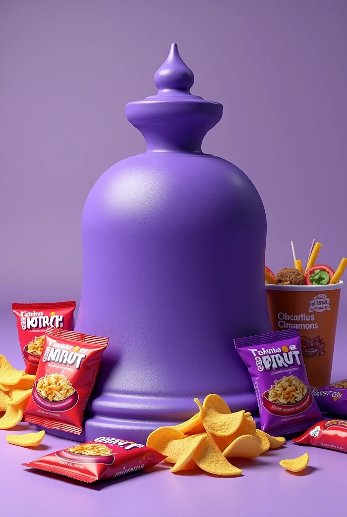 Create a realistic vibrant purple
Iron bell images with mild sauce packets around the bell and Nachos,drink ,Cinnamon twist on a
T-shirt, graphic text that says:
“Toco Not”