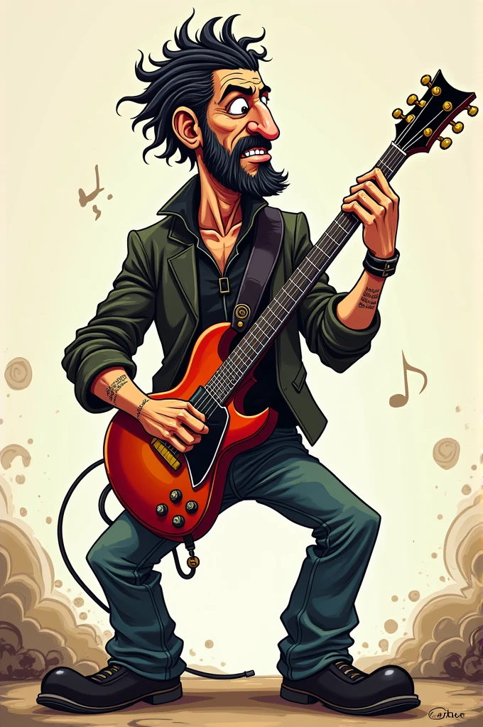 Serj Tankian from System of Down in cartoon and full body playing a guitar