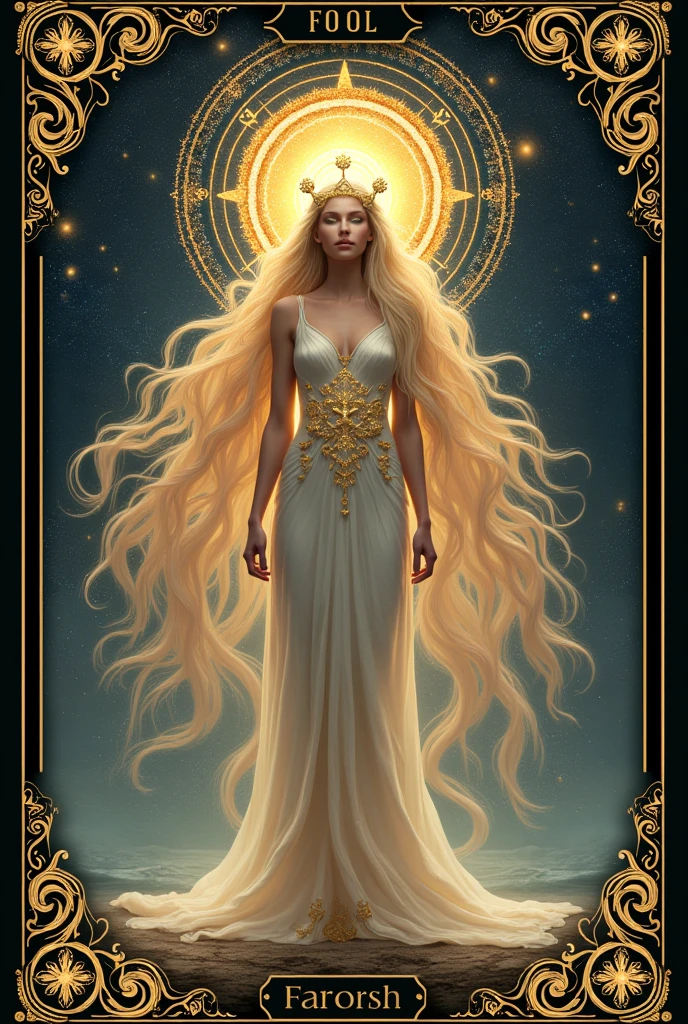 Tarot card number Zero, Major Arcana 0-CARD, print O , gold hair longhair, Lady card