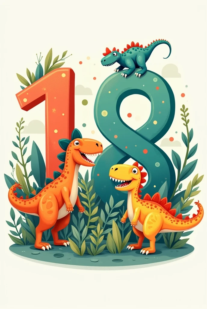 A picture that says 18 months decorated with animated dinosaurs and the numbers and dinosaurs are inside a small circle