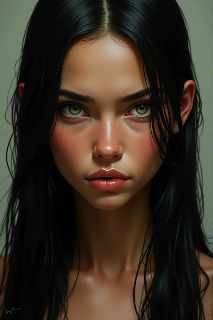 Native American woman intense green eyes straight jet black hair slim, young man of 1.83 tall 