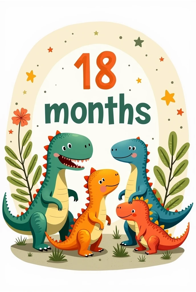 Image that says 18 months decorated with dinosaurs and everything is inside a small circle