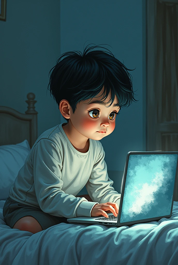 A boy using laptop sketch