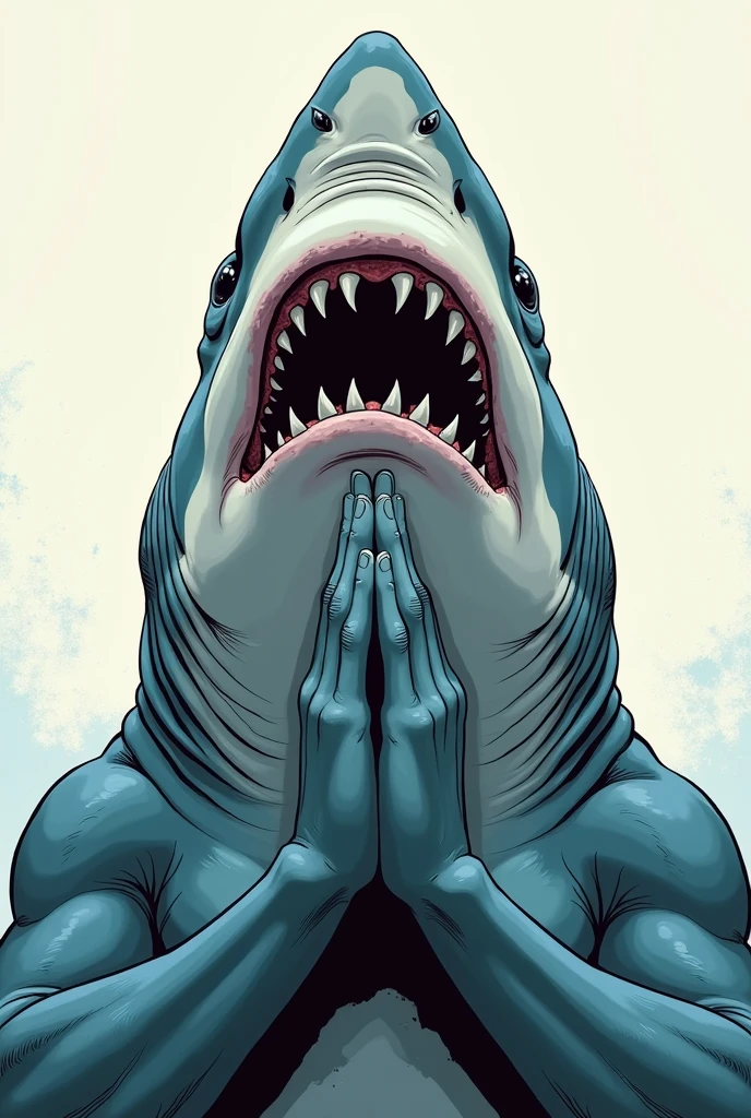Comic image of a shark praying more realistis