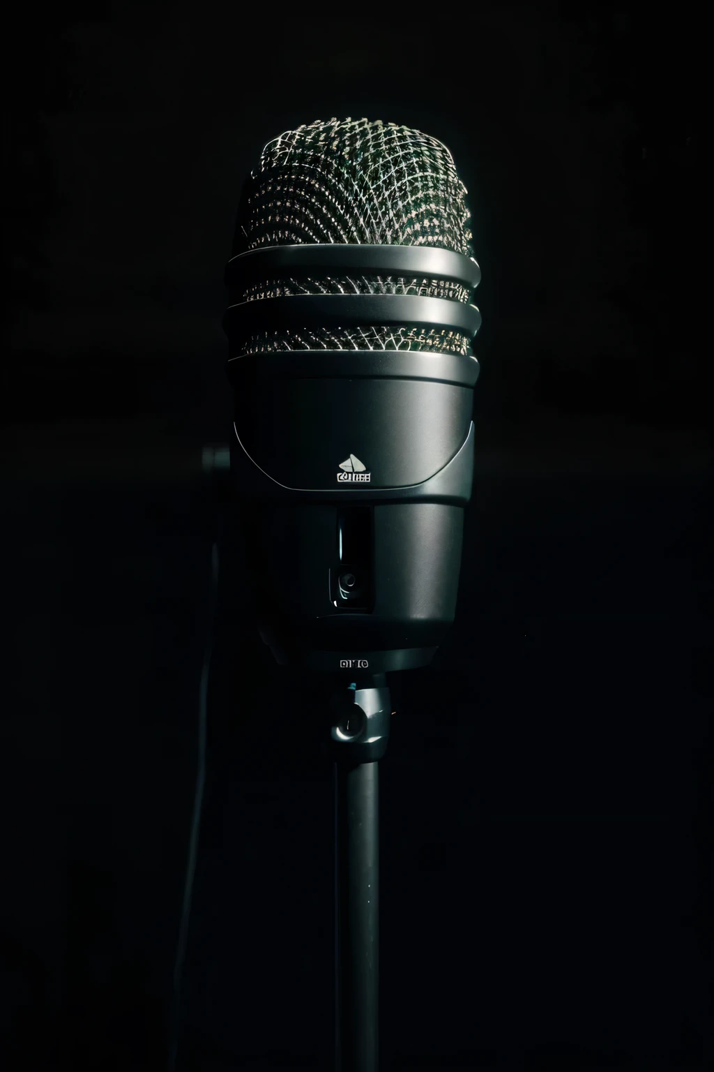 Black microphone on dark background
