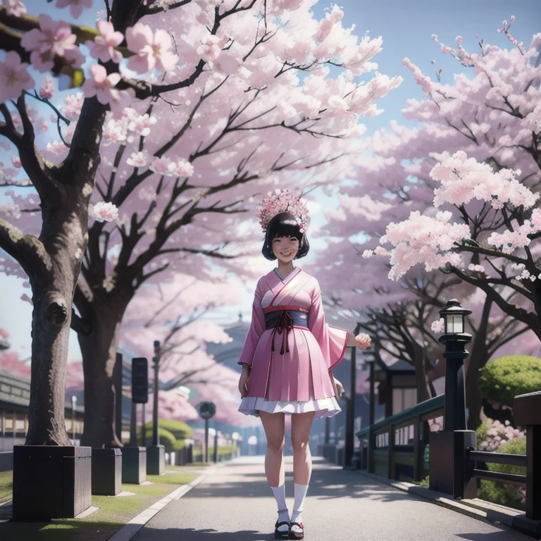 retro photography, 1960s , AGFA, Kodak, 1 girl,  portraite, gazing_phi_viewer,  ssmile,  Japan, Tokyo, cherry blossom flower,  octane rendering,  standing alone, rtrophto1