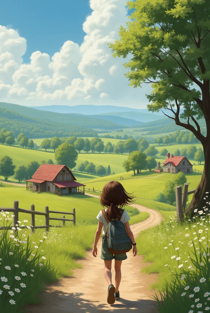 Image of a girl going to the countryside more realistic



