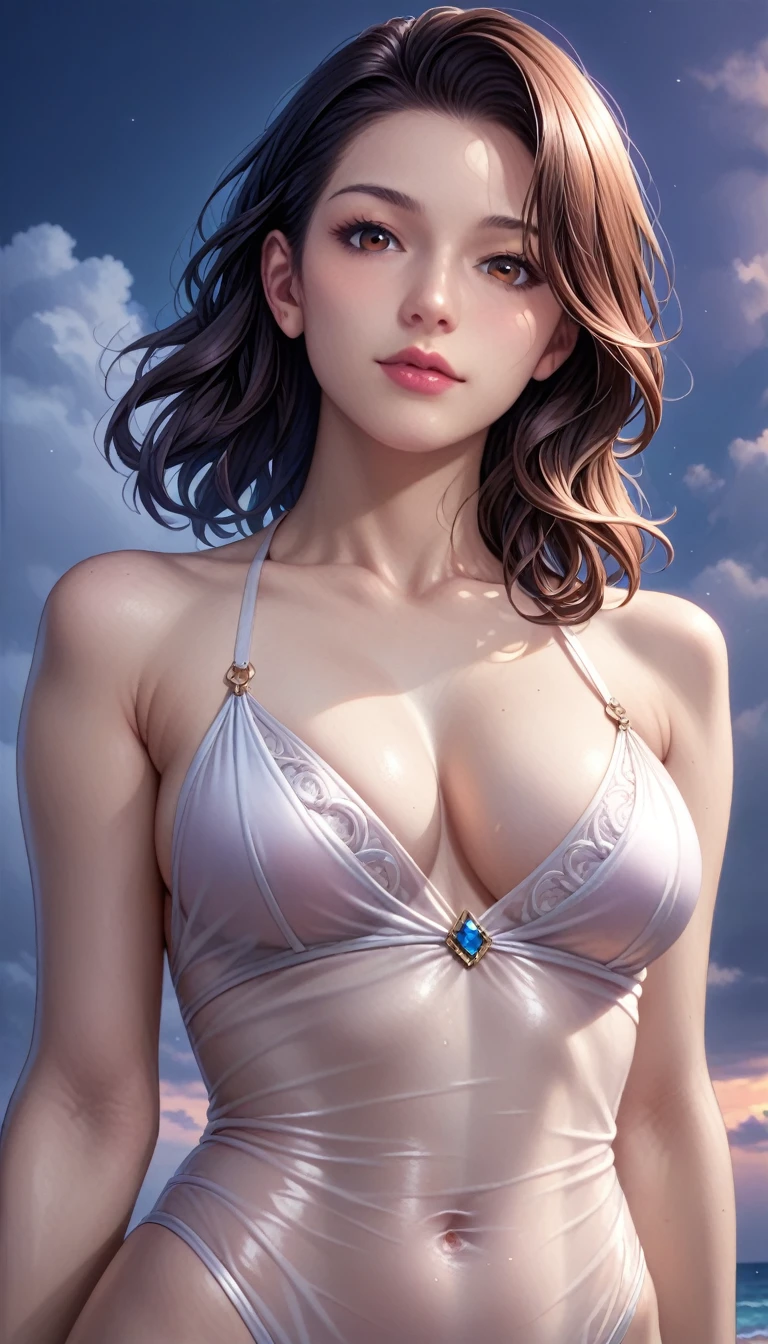 score_9, score_8_superior, score_7_superior, High resolution 3D anime style,A masterpiece in 32K resolution,Highest quality,it is really amazing,Very detailed,Ultra-high resolution,Ultra-realistic,Realistic,Increased depth of field,Cinematic lighting,
(Sexy mature Japan woman:1.2),
(black straight medium hair:1.1),(Ultra-detailed and beautiful face:1.1),(Calm and gentle look:1.1),Beautiful brown eyes,Translucent white skin,Realistic skin texture,Great proportions,
Elegant swimwear,
Summery design,Chic color scheme,Beautiful and delicate decoration,Detailed fabric texture,
(Dark overcast sky on a dull night:1.1),(Dark clouds filling the sky:1),(Thundercloud:1),Coastline at night,Stormy seas,(delay々A desolate sandy beach that continues:1),
(Beautiful back view:1.1),(Low - Angle:1.1),